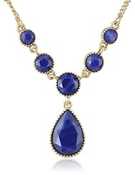 NINE WEST VINTAGE AMERICA "Hidden Gem" Worn Gold Denim Blue Y-Shaped Necklace, 18"