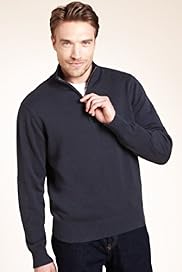 2 Longer Blue Harbour Pure Cotton Zip Neck Jumper