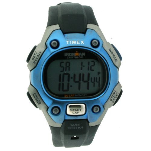 Timex 5K100 Men's Blue Highlight Ironman Triathlon 50 Lap Memory Sport Watch with Black Resin BandWomen's