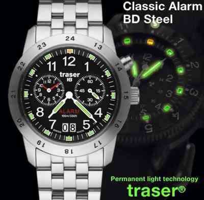Traser Classic Alarm Watch Big Date Steel SWISS 