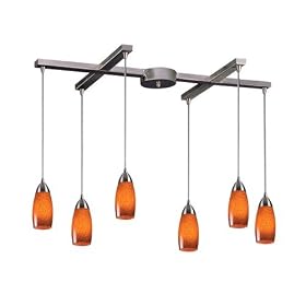 Milan - 6 Light Kitchen Island Pendant Track Lighting Fixture - Brushed Nickel - Amber...