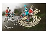 IMAGE OF Us Beso, A Kiss, Children on Trike and Rocking Horse Stretched Canvas Poster Print, 18x24