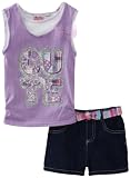 Young Hearts Toddler Girls Cute Printed Jersey 2fer with Denim Short Set