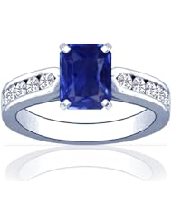 Platinum Emerald Cut Blue Sapphire Ring With Sidestones