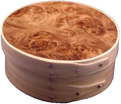 # 0 Shaker Round Box with Poplar Bands and Musk Burl Top; Lacquer Finish