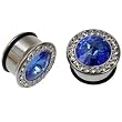 Steel Plug with Clear and Blue Stones 11/16" - Sold as Individual