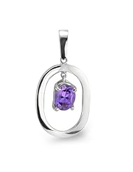 CleverEve Designer Series February Birthstone Elegant Oval Sterling Silver Pendant w/ 8mm Oval Genuine Amethyst Center Stone