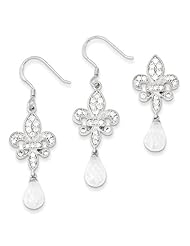 Sterling Silver Fancy Fleur-de-lis CZ Earring & Pendant Set.