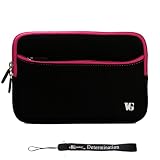 Black with Pink Trim Slim Protective Soft Neoprene Cover Carrying Case Sleeve with Extra Pocket // Fits Anywhere// for Amazon Kindle Touch (Wi-Fi, 6 E ink Display) + EBigValue 4 Determination Hand Strap