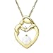 XPY 10k Yellow Gold Round Created Opal and Diamond-Accent Mother's Jewel Heart Pendant (.005 cttw, I-J Color, I2-I3 Clarity), 18
