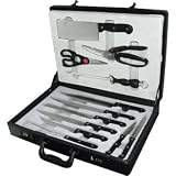 from Hygiplas Stainless Steel Chefs Knife Briefcase Set 12 piece chefs knife set presented in a lockable briefcase.