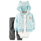 カーターズ Carter's 2015年秋冬最新作 男の子用水色ボーダー乗り物大好きワンちゃん刺繍入り耳フード付きフリースジャケット上下3点セット (24... [並行輸入品]