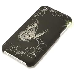 Hartschale "Butterfly Effect" schwarz f�r iPhone 3G / 3Gs. Folie / Etui / Schale / H�lle, einmalig gl�nzend, f�r Handys