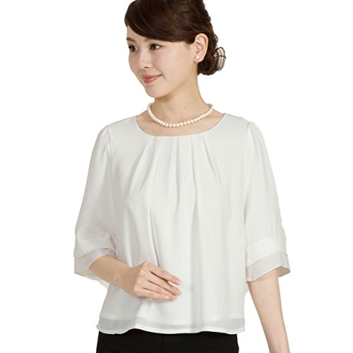 【メアリーココ】WW-22 5分袖　レディース 白　ブラウス お盆　ミセス　夏服