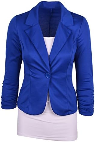 Diorot Womens 3/4 Sleeve Plus Size Casual Work Solid Candy Color Blazer Blue