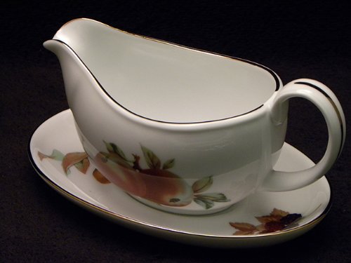 Royal Worcester Evesham Gold Gravy Boat With Tray - 2 Pc