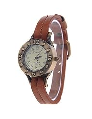 Retro Style Round Case PU Leather Quartz Wrist Watch for Ladies Female Women - Brown SWWM1-199152