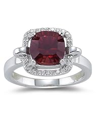 0.12 Cts Diamond & 2.86 Cts Garnet Ring in 14K White Gold