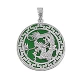 Sterling Silver Green Jade Chinese Dragon Pendant (1cm Diameter)