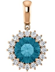 14K Rose Gold 8.00mm Round Cut London Blue Topaz and Diamond Pendant -- LIFETIME WARRANTY