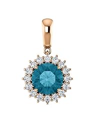 10K Rose Gold 8.00mm Round Cut London Blue Topaz and Diamond Pendant -- LIFETIME WARRANTY