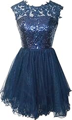 Sexy A-line Satin/Tulle Sequined Open-Back Lace Cocktail Short Sleeveless Homecoming Dress/Prom Dress/Party Dress/Wedding Dress 