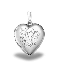 Sterling Silver "Mom with Daughter and Two Sons" Locket 3/4 inch x 3/4 inch