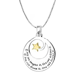 14k Yellow Gold Overlay Sterling Silver "If You Can Imagine It, You Can Achieve It. If You Can Dream It, You Can Become It" Reversible Two-Tone Pendant, 18"