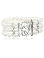 Sterling Silver 6.5-7.0mm Freshwater Cultured Pearl and Cubic Zirconia Bracelet, 7"