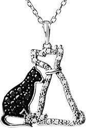 Tender Voices 1/4 ct tw Black & White Diamond Cat & Dog Silhouette 18" Necklace in Sterling Silver