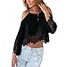 ROPALIA Women's Lace Off-Shoulder T-Shirt Long Sleeve Chiffon Crop Tops Blouse