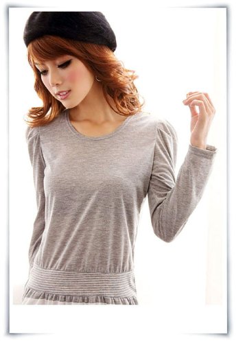 レディース カジュアル 青 グレー ココア M サイズ ボーダー 長袖 チュニック