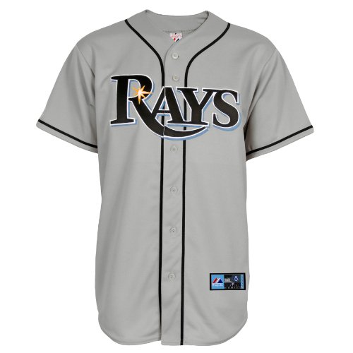 MLB Men's Tampa Bay Rays B.J. Upton Road Gray Short Sleeve 6 Button Synthetic Replica Baseball Jersey Spring 2012  (Road Gray, Medium)