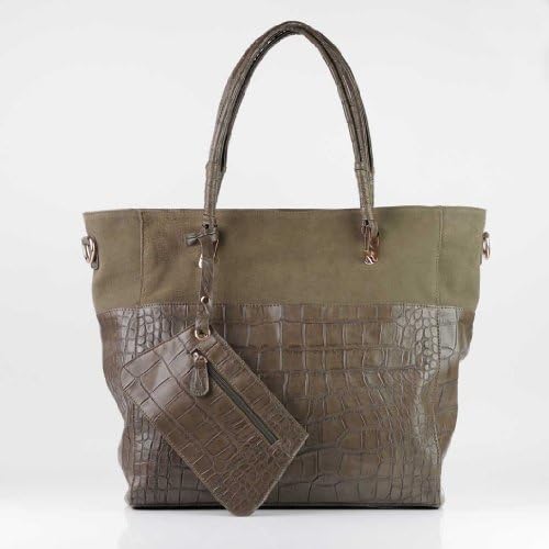 Rhodopis Faux Leather Elegance Large Size Suede Cover Tote Shopper Handbag (Khaki)