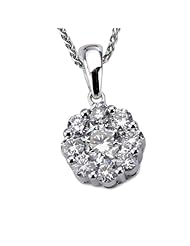 14k White Gold Flower Cluster Diamond Pendant, with .91 Cttw of Diamonds, (G-H Color, SI1-SI2 Clarity)