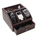 WOOD MEN JEWELRY VALET 3 CELL CHARGER CHARGING STATION WITH POWER STRIP IN CHERRY WOOD