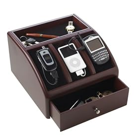 WOOD MEN JEWELRY VALET 3 CELL CHARGER CHARGING STATION WITH POWER STRIP IN CHERRY WOOD by ONL