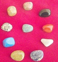 Crystal Healing Stones Set; 10 Crystal Stones in a Purple Satin Drawstring Pouch with Information Sheet; Each Stone 2-3cms long - sold by Spiritual Gifts. Usually dispatched within 2 working days