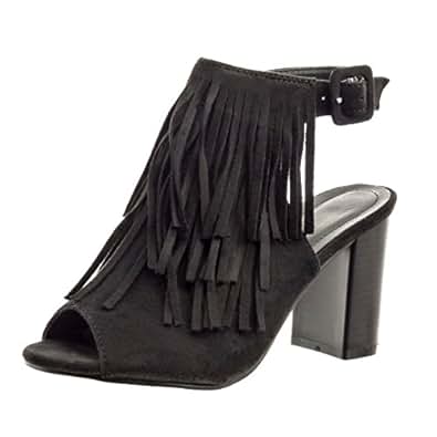 Sopily Chaussure Mode Sandale Bottine ouverte Cheville femmes frange