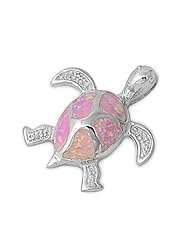 Pink Lab Opal Sea Turtle Pendant and Necklace in Sterling Silver