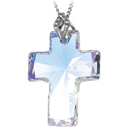Handcrafted Iridescent Lovely Glamour Cross Pendant Necklace MADE WITH SWAROVSKI ELEMENTS