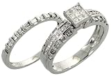 14k White Gold 2-Piece Wedding Ring Set, w/ 0.75 Carat Baguette, Brilliant Cut & Invisible-set Diamonds