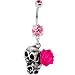 Pink Flower Dual Skull Belly Ring