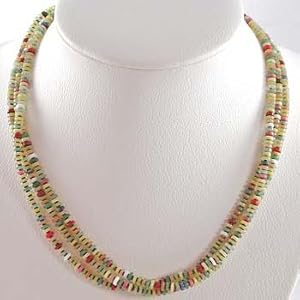 Southwestern Native American Varascite and Coral Bead Three Strand Choker Necklace by Priscilla Nieto, #10723