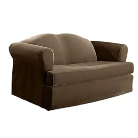Stretch Pique T-Cushion Sofa 2-pc Slipcover Taupe