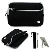 Black with Gray Trim Slim Protective Soft Neoprene Cover Carrying Case Sleeve with Extra Pocket // Fits Anywhere// Amazon Kindle Touch (Wi-Fi, 6 E ink Display) + a Pocket 2 Way Tablet Stand + EBigValue 4 Determination Hand Strap