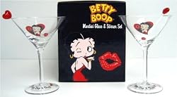 BETTY BOOP Martini Glass & Stirrer Set