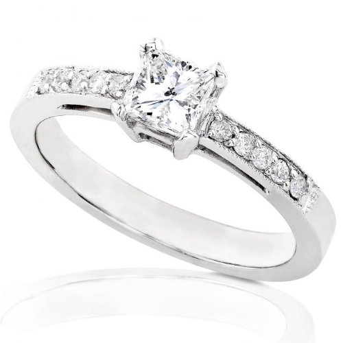 Childrens Toyshop  Jewelry : 0.60ctw 14k White Gold Princess Diamond Engagement Ring (HI/SI-I1)