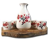 Sake set peach blossom white with four cups