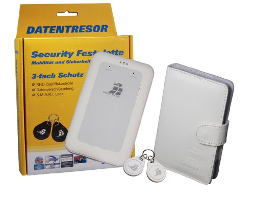 DIGITTRADE RFID Security 640 GB externe Festplatte weiß USB 2,5" 8MB inkl. Ledertasche